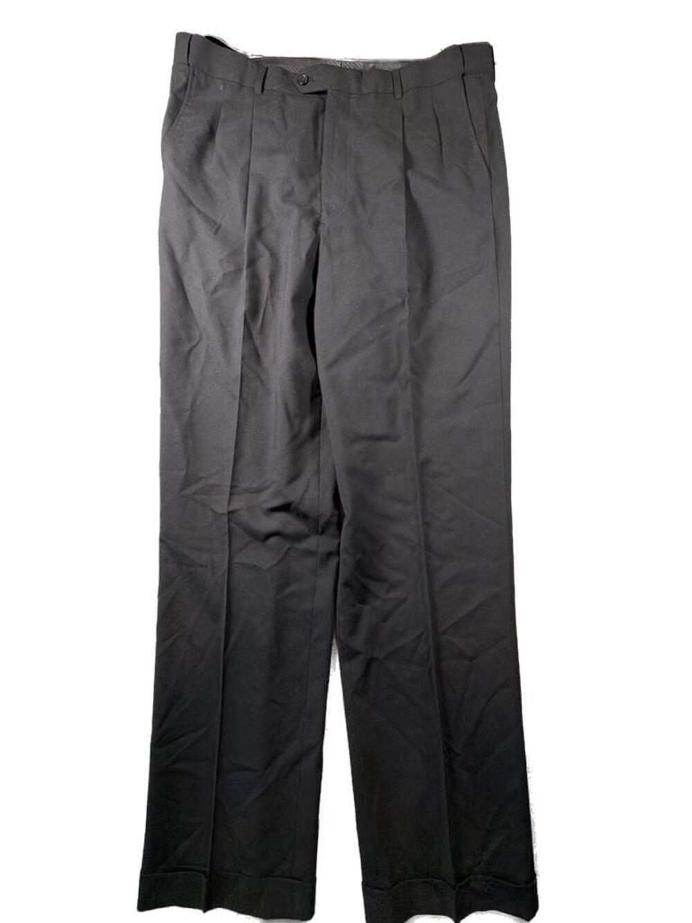 GS Men's Black Pleated Dress Pants with Cuffed Hem
